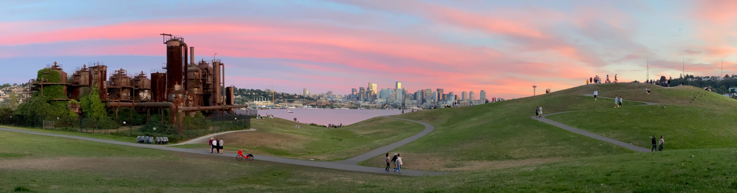 Gas Works Park at sunset with Seattle skyline