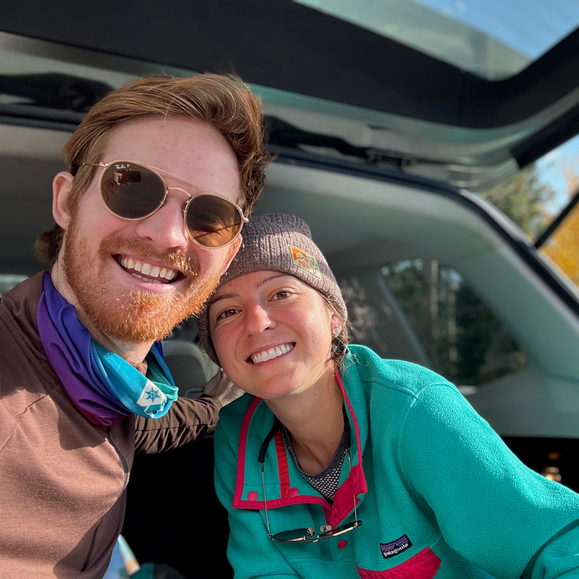 Couple selfie on a road trip